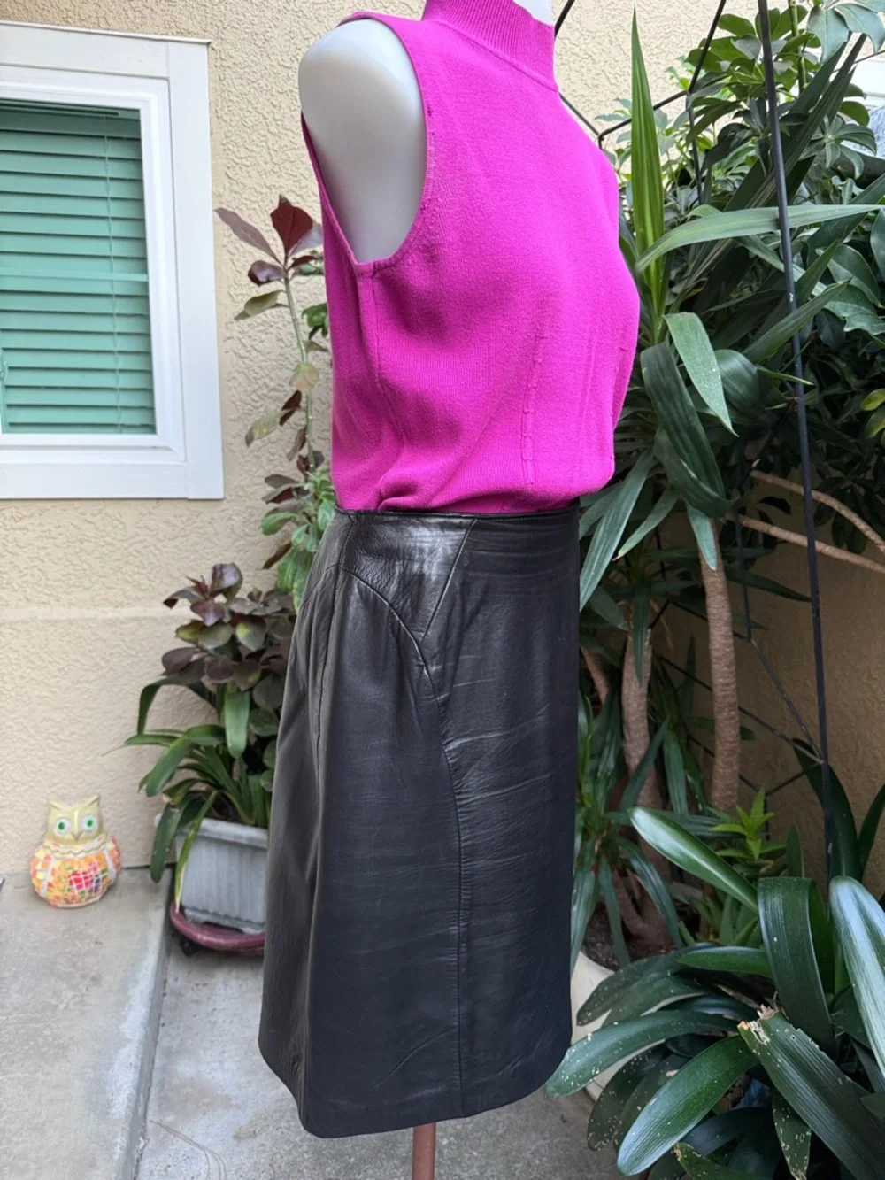 Vintage Positano black genuine leather midi skirt